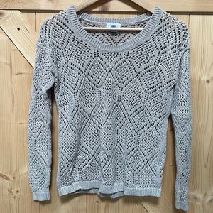 Old Navy Tan Long Sleeve Crochet Knit Sweater 100% Cotton | Small